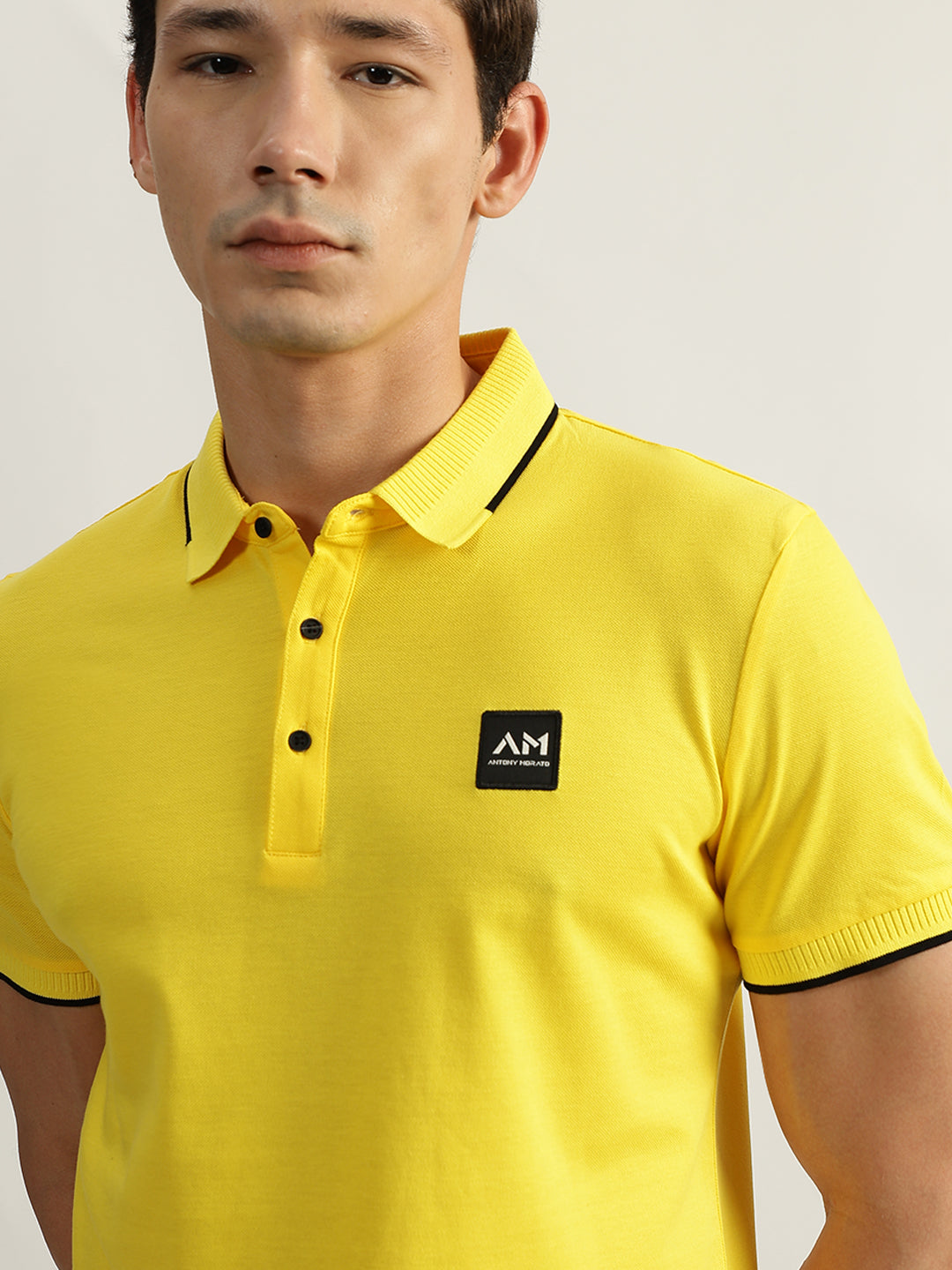 Antony Morato Men Yellow Solid Polo Collar Short Sleeves Tshirt