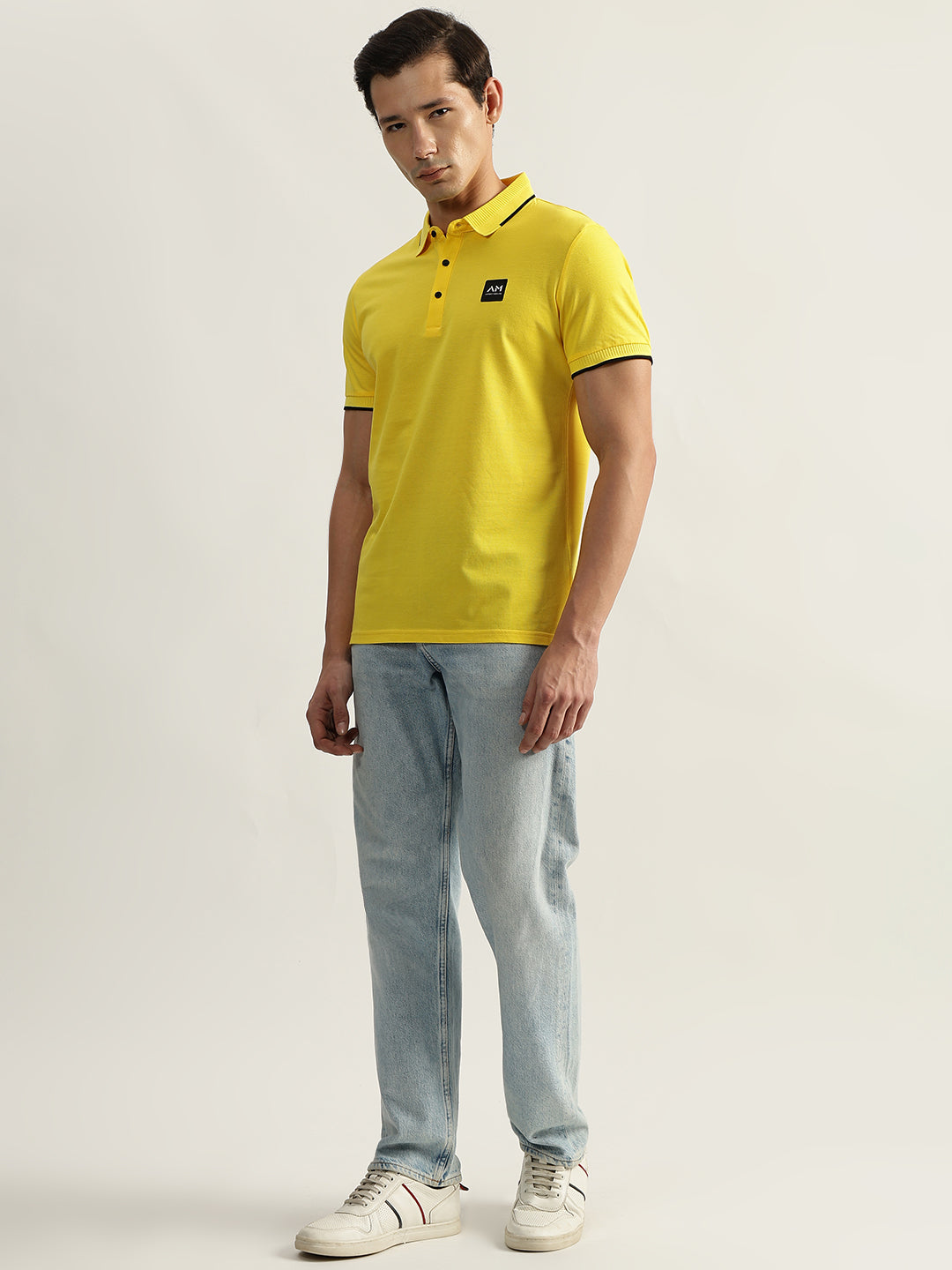 Antony Morato Men Yellow Solid Polo Collar Short Sleeves Tshirt