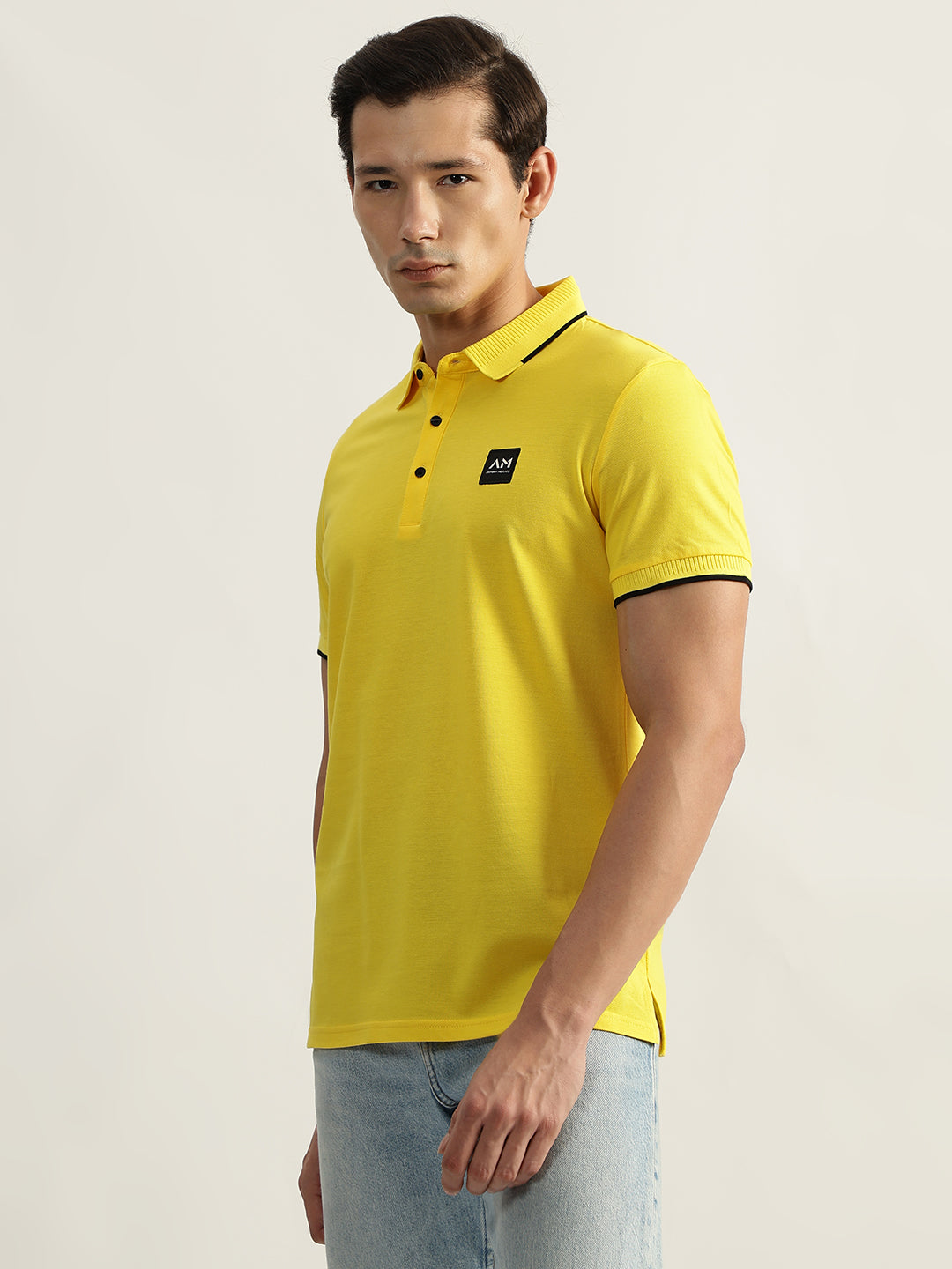 Antony Morato Men Yellow Solid Polo Collar Short Sleeves Tshirt