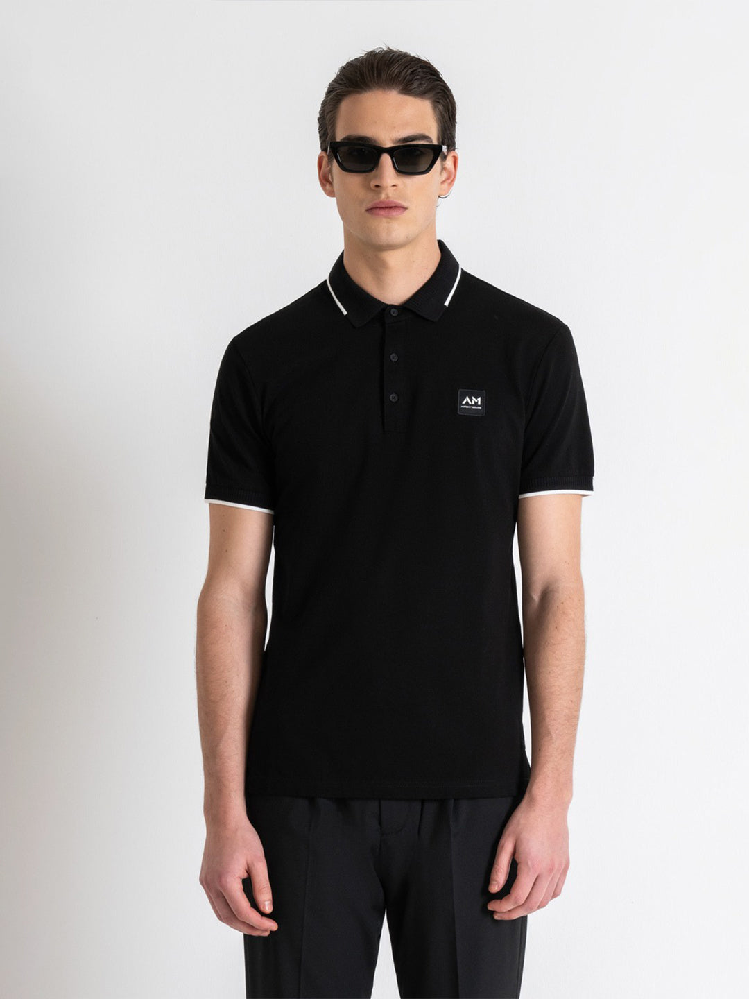 Antony Morato Men Black Solid Collared Short Sleeves Polo Tshirt