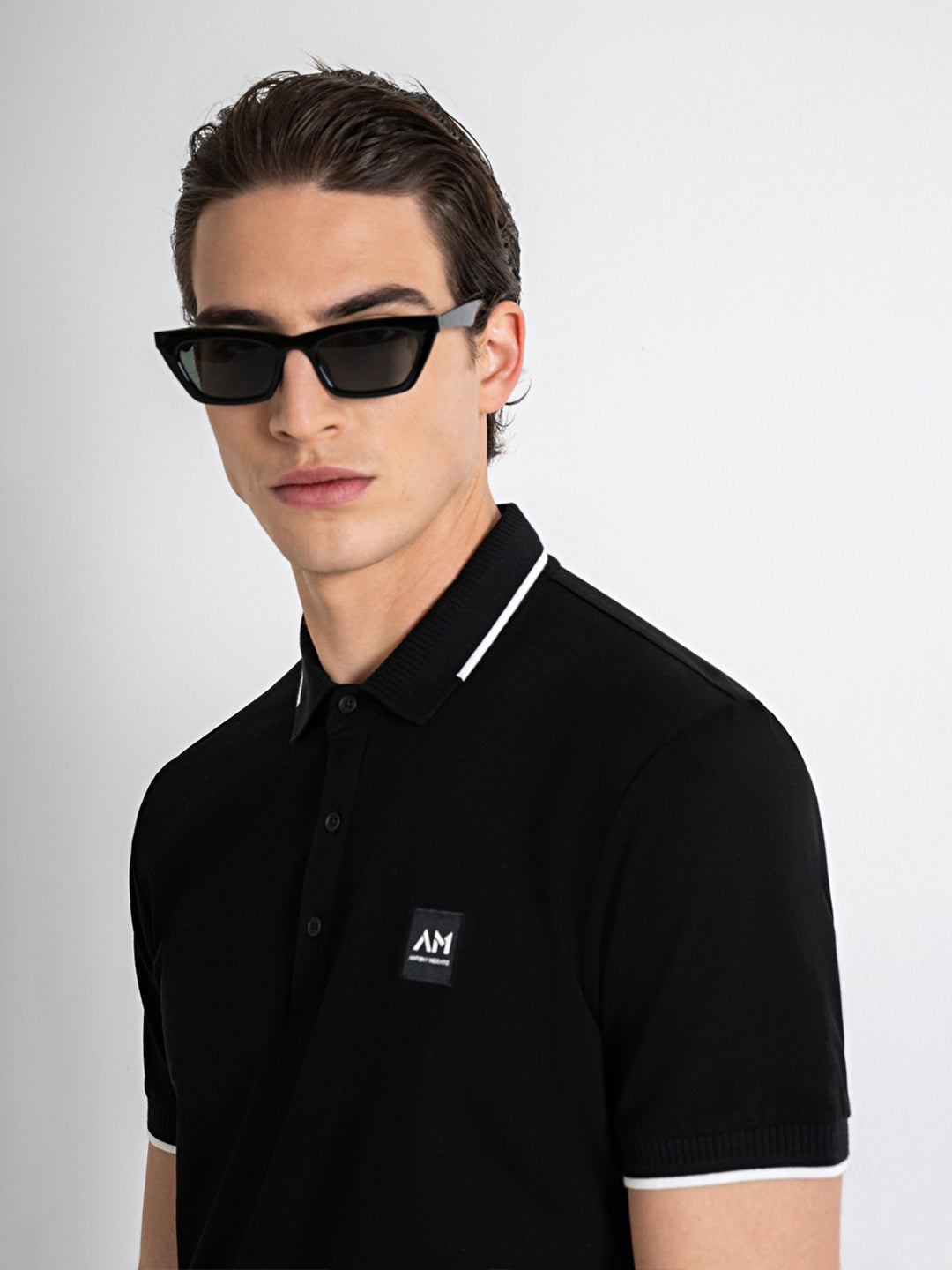 Antony Morato Men Black Solid Collared Short Sleeves Polo Tshirt
