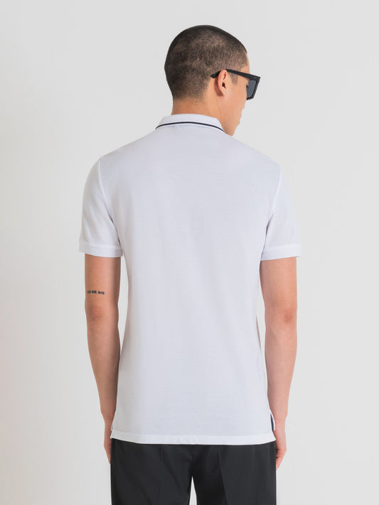Antony Morato Men White Solid Collared Short Sleeves Polo Tshirt