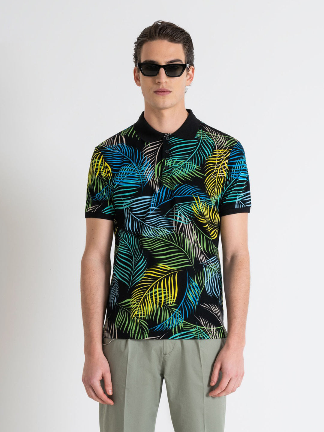 Antony Morato Men Black Printed Collared Short Sleeves Polo Tshirt