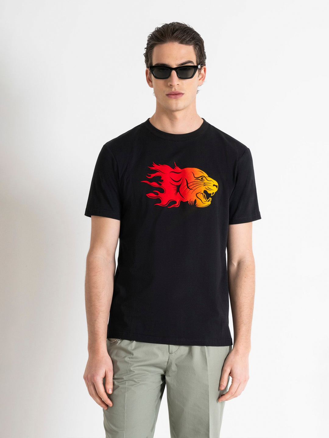 Antony Morato Men Black Printed Round Neck Short Sleeves Tshirt