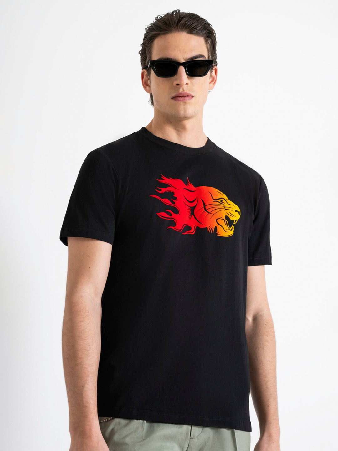 Antony Morato Men Black Printed Round Neck Short Sleeves Tshirt