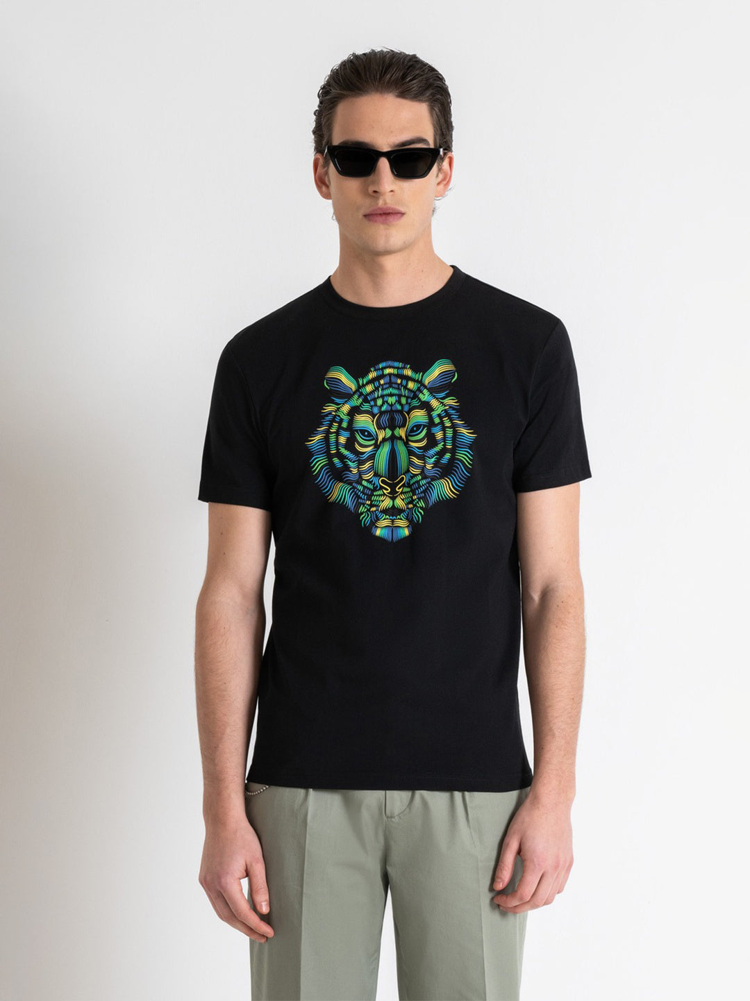 Antony Morato Men Black Printed Round Neck Short Sleeves Tshirt