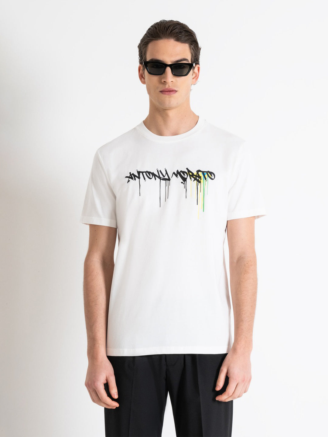 Antony Morato Men Off White Printed Round Neck Short Sleeves Tshirt