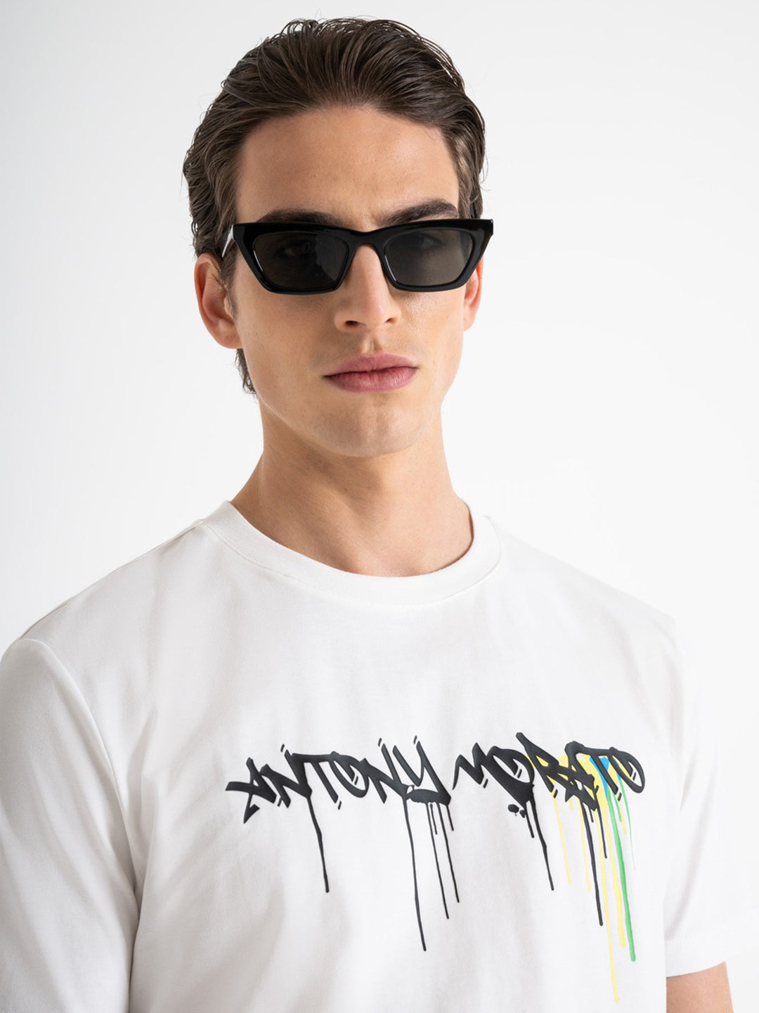 Antony Morato Men Off White Printed Round Neck Short Sleeves Tshirt
