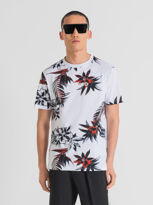 Antony Morato Men White Printed Round Neck Short Sleeves Tshirt