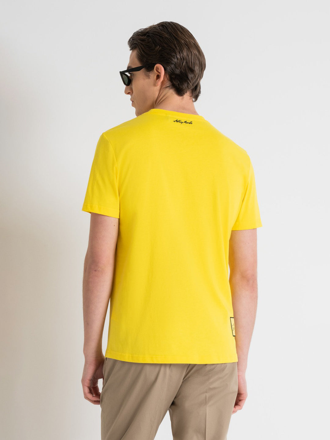 Antony Morato Men Yellow Printed Round Neck Short Sleeves Tshirt
