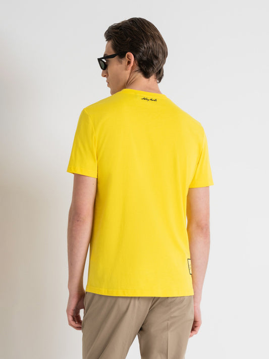 Antony Morato Men Yellow Printed Round Neck Short Sleeves Tshirt