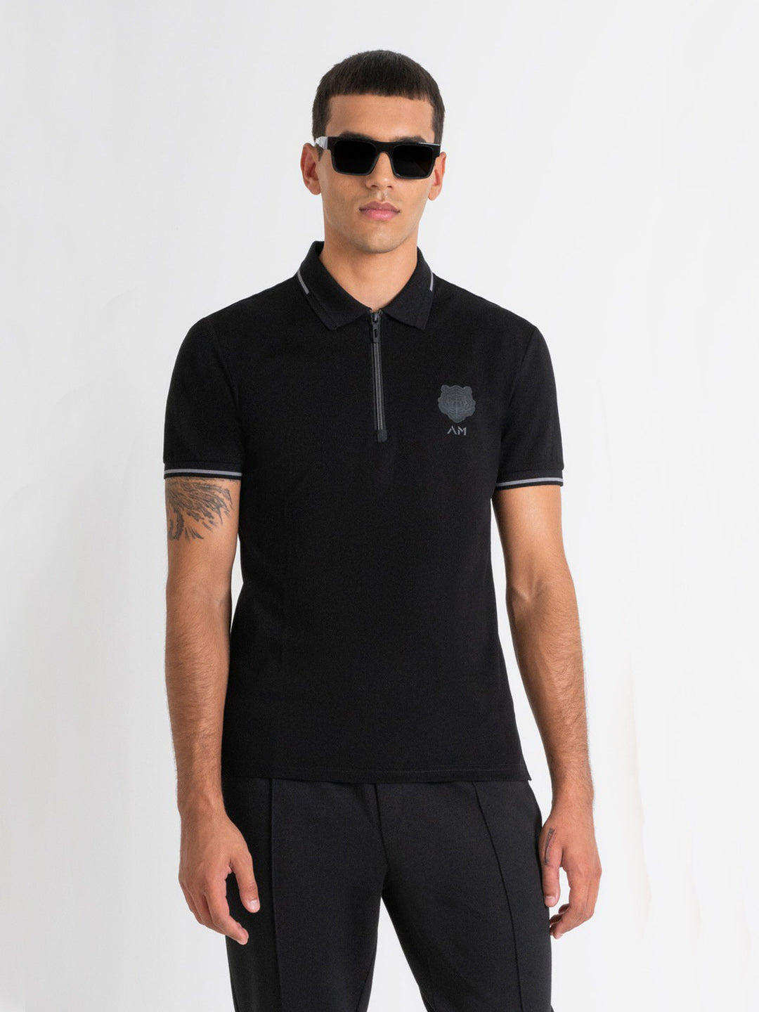 Antony Morato Men Black Solid Polo Collar Short Sleeves Tshirt