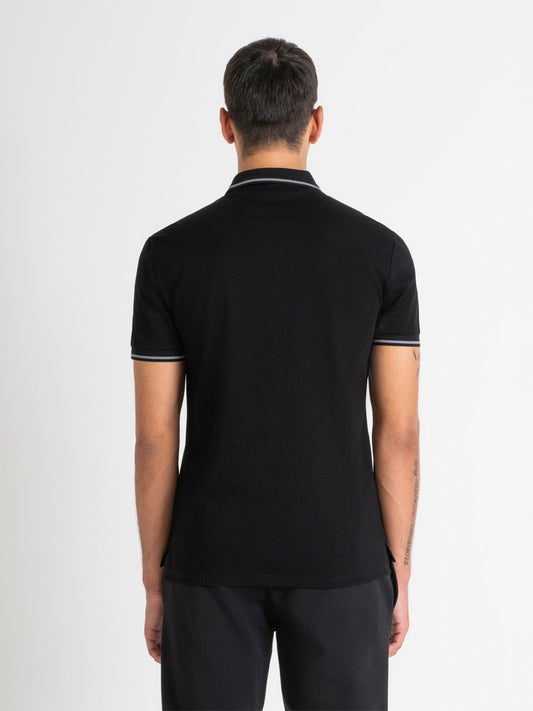 Antony Morato Men Black Solid Polo Collar Short Sleeves Tshirt