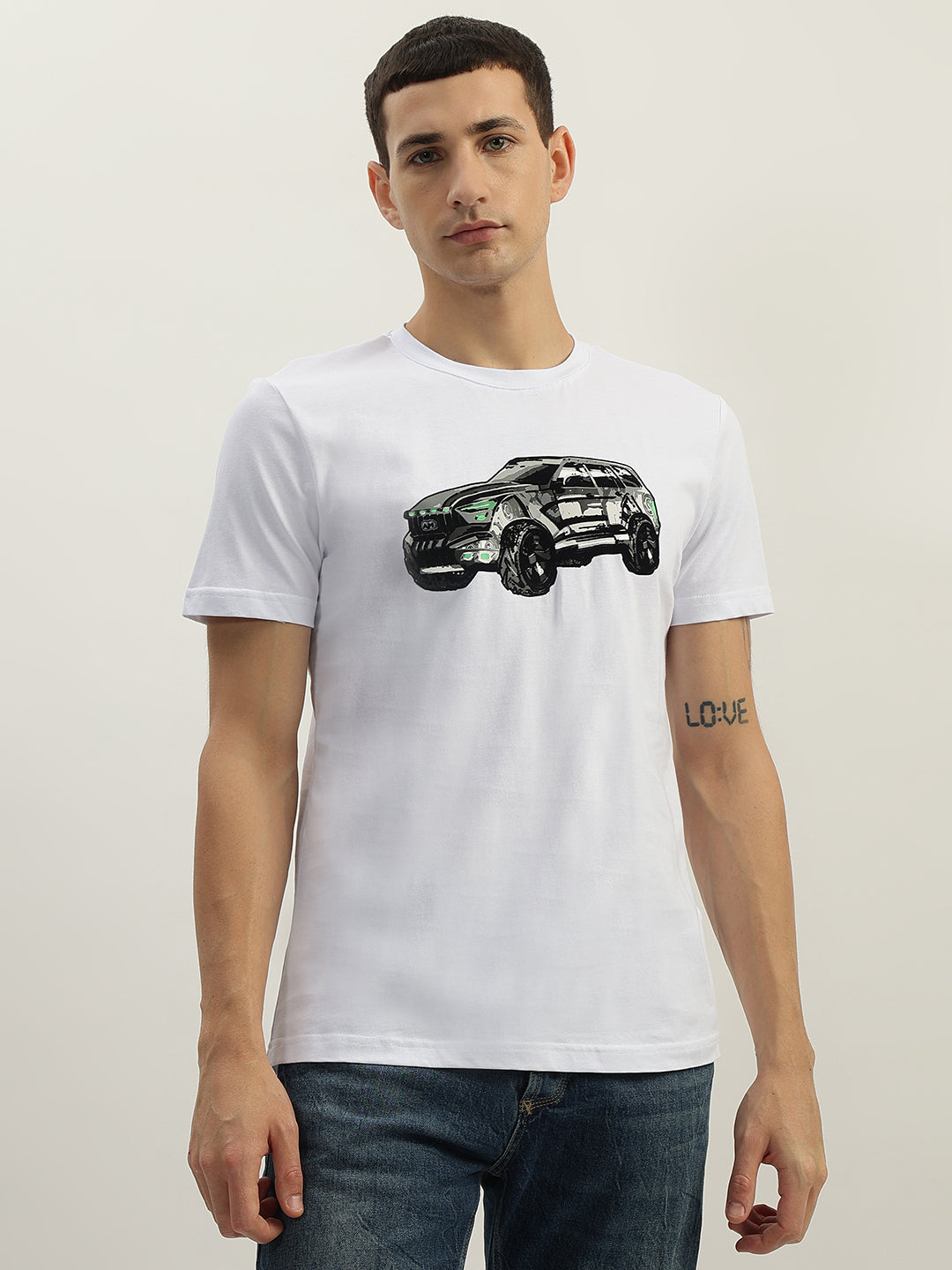 Antony Morato Men White Printed Round Neck Short Sleeves Tshirt