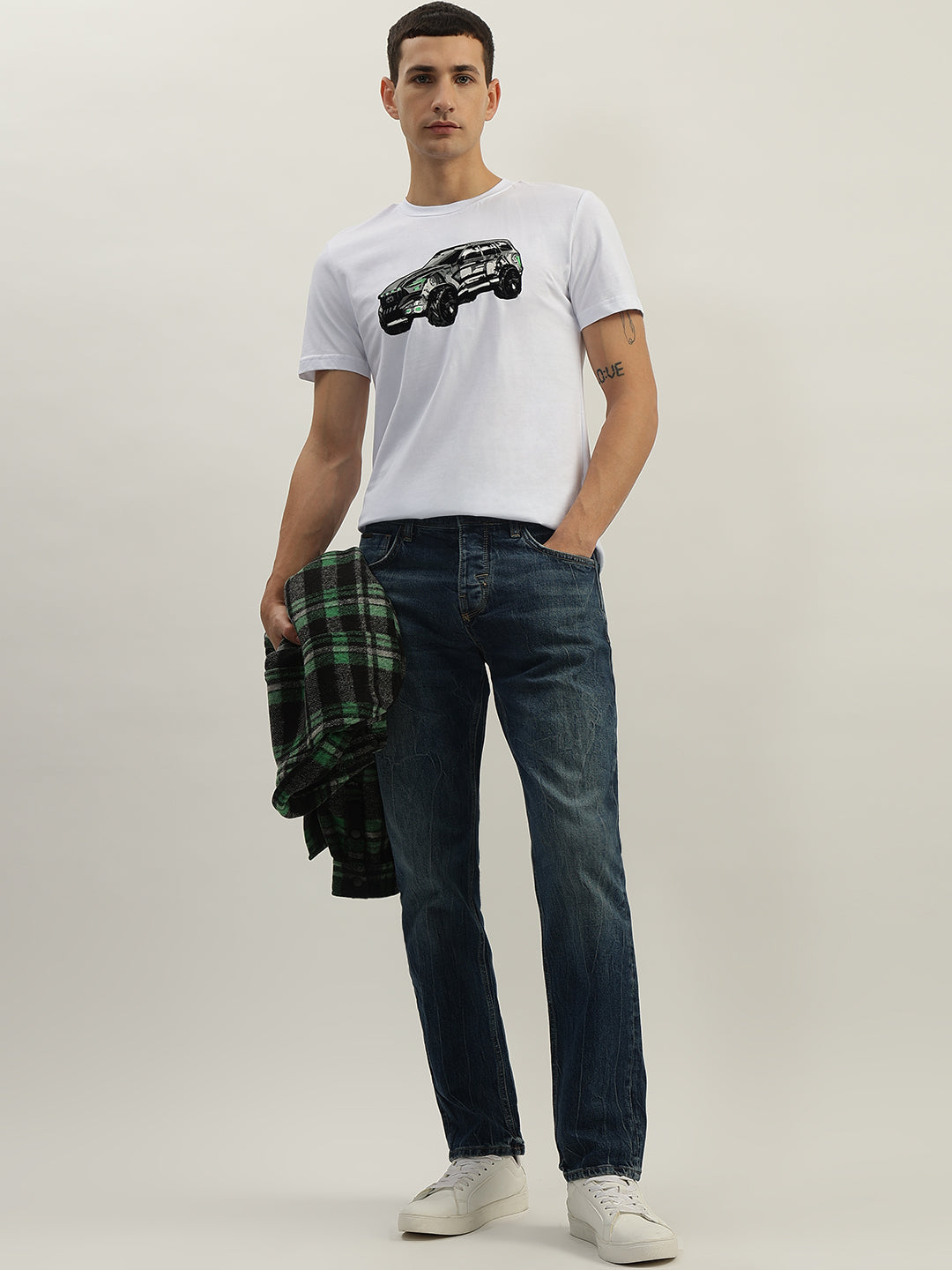 Antony Morato Men White Printed Round Neck Short Sleeves Tshirt