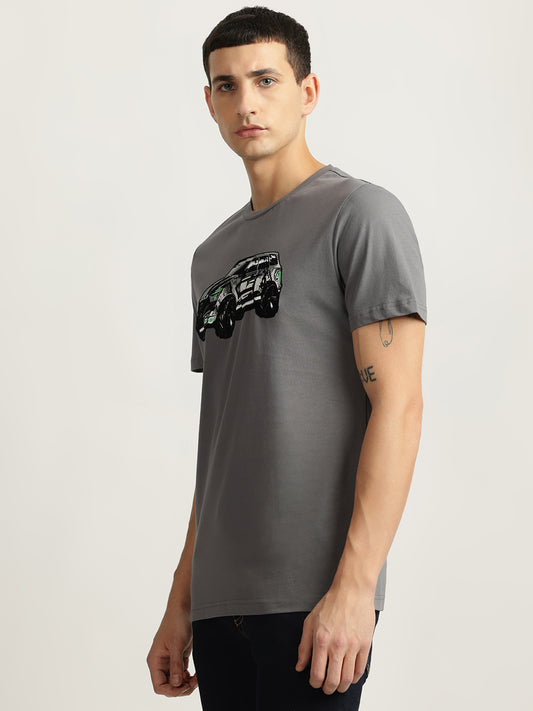 Antony Morato Men Grey Printed Round Neck Short Sleeves Tshirt