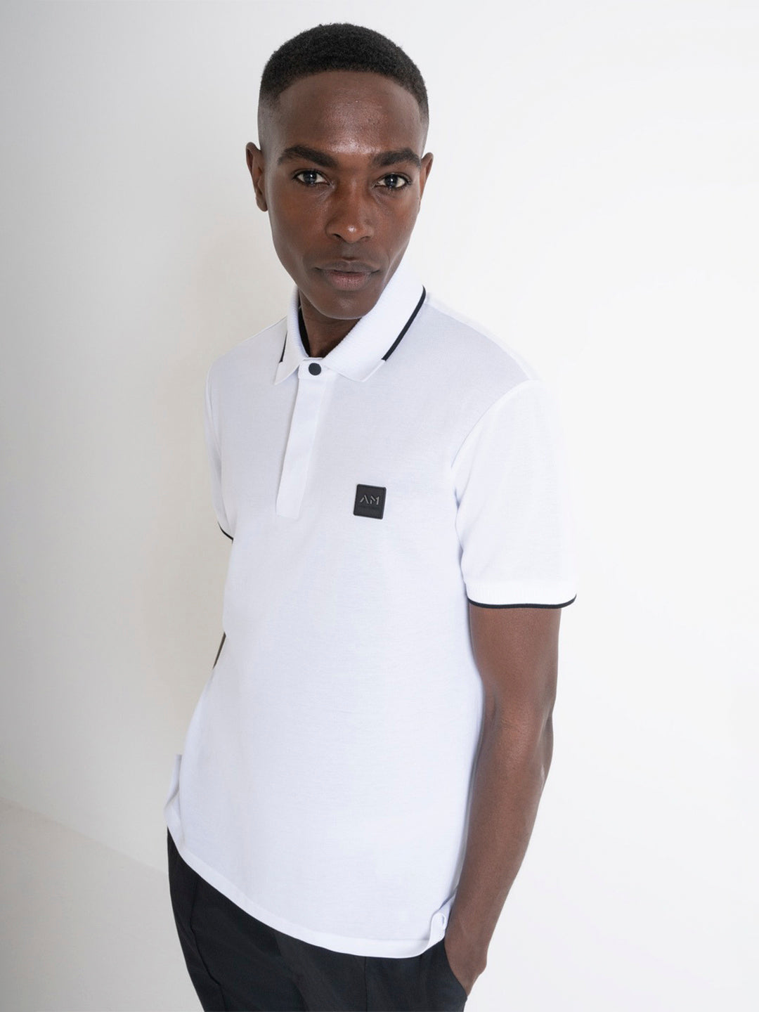 Antony Morato Men White Solid Polo Collar Short Sleeves Tshirt