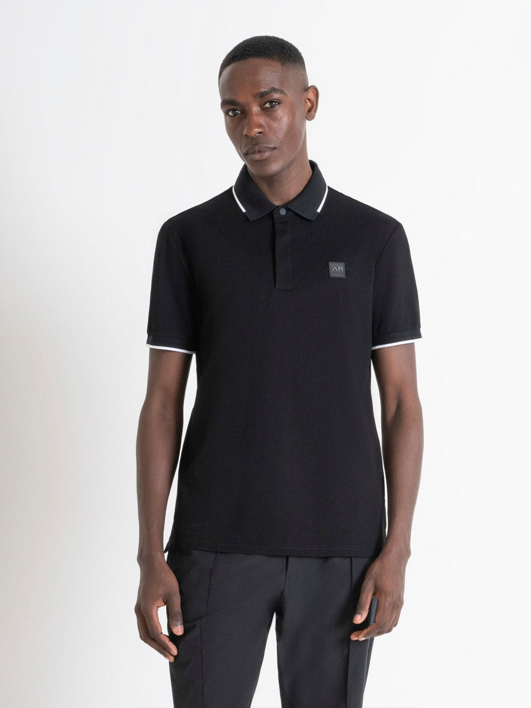 Antony Morato Men Black Solid Polo Collar Short Sleeves Tshirt