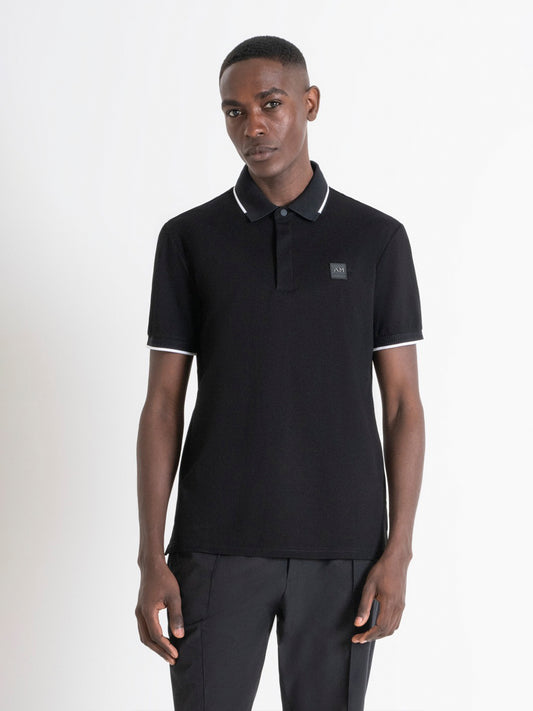 Antony Morato Men Black Solid Polo Collar Short Sleeves Tshirt