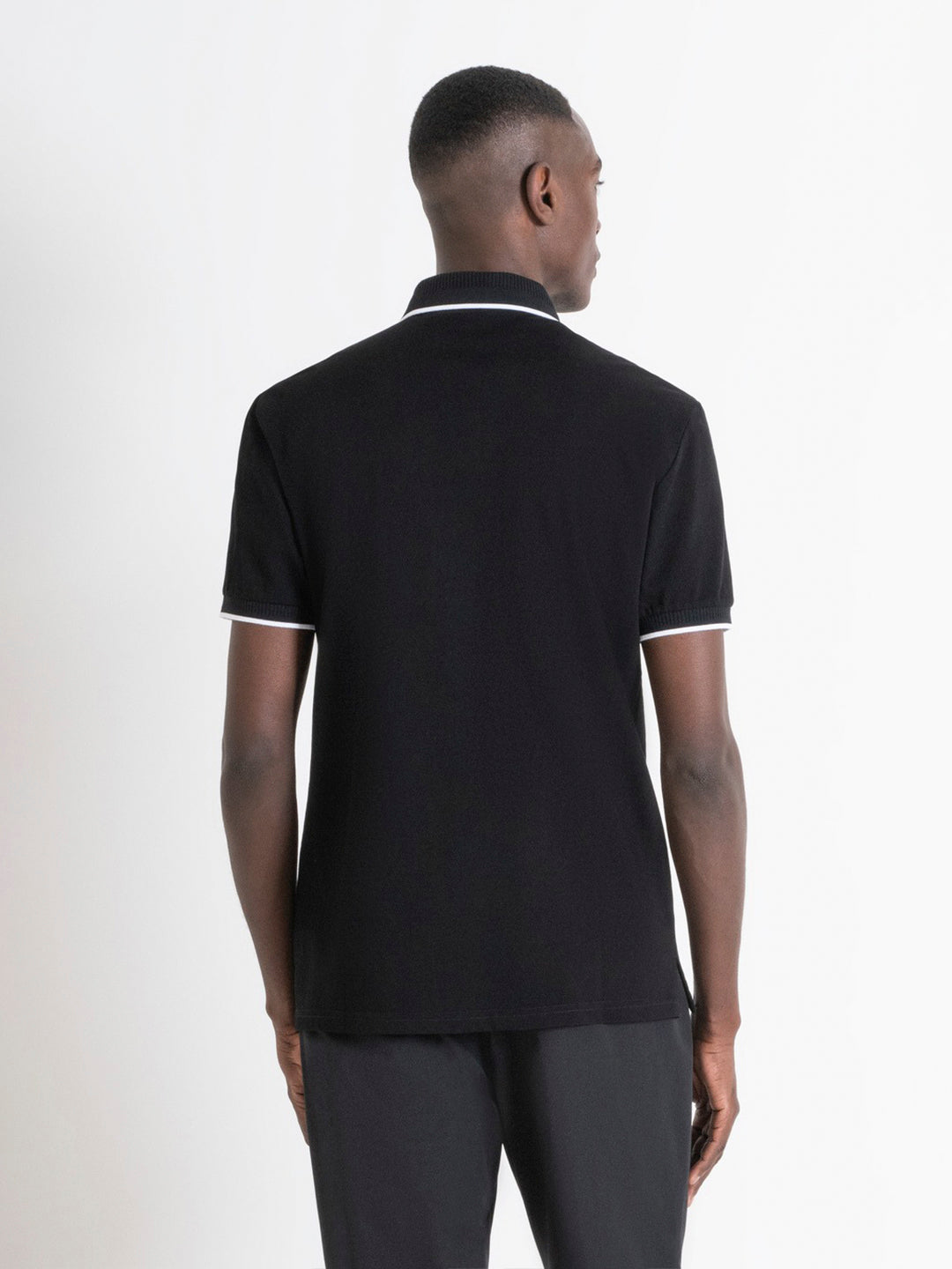 Antony Morato Men Black Solid Polo Collar Short Sleeves Tshirt