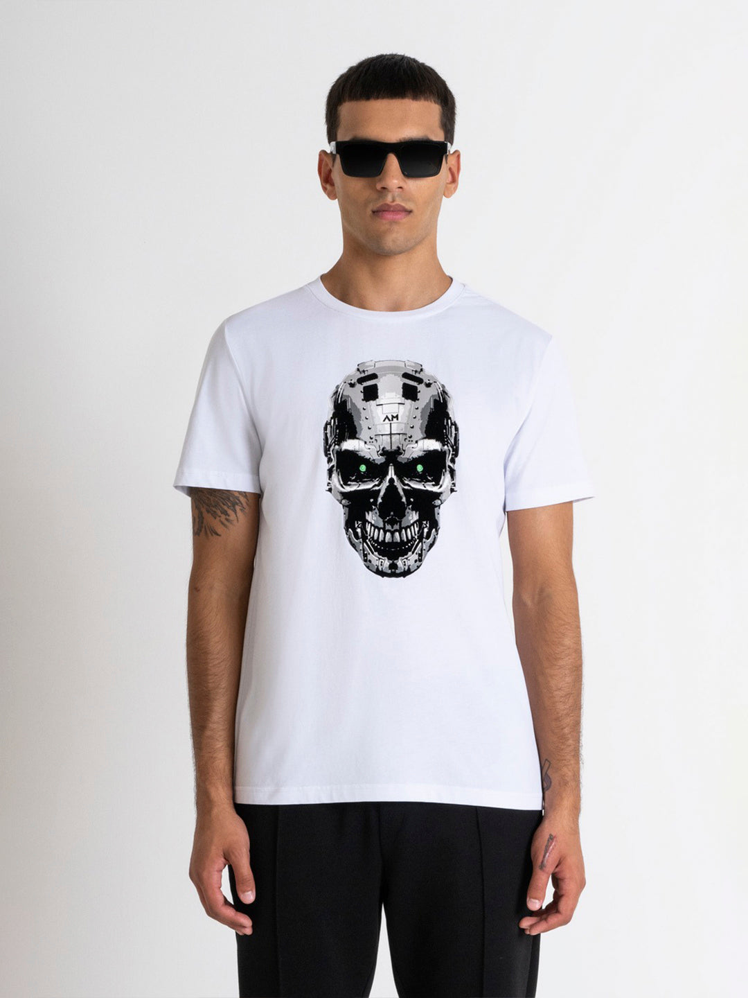 Antony Morato Men White Printed Round Neck Short Sleeves Tshirt