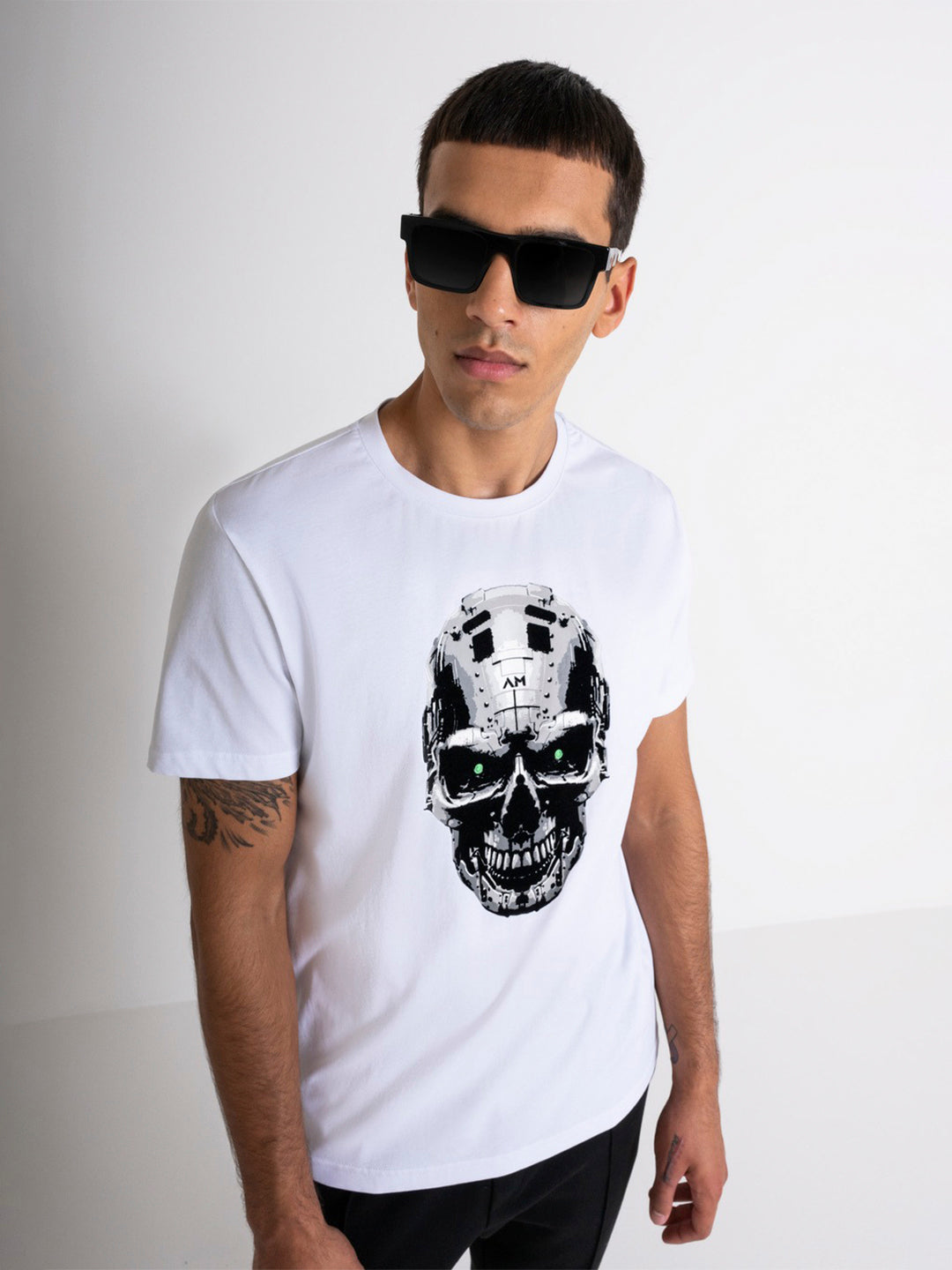 Antony Morato Men White Printed Round Neck Short Sleeves Tshirt