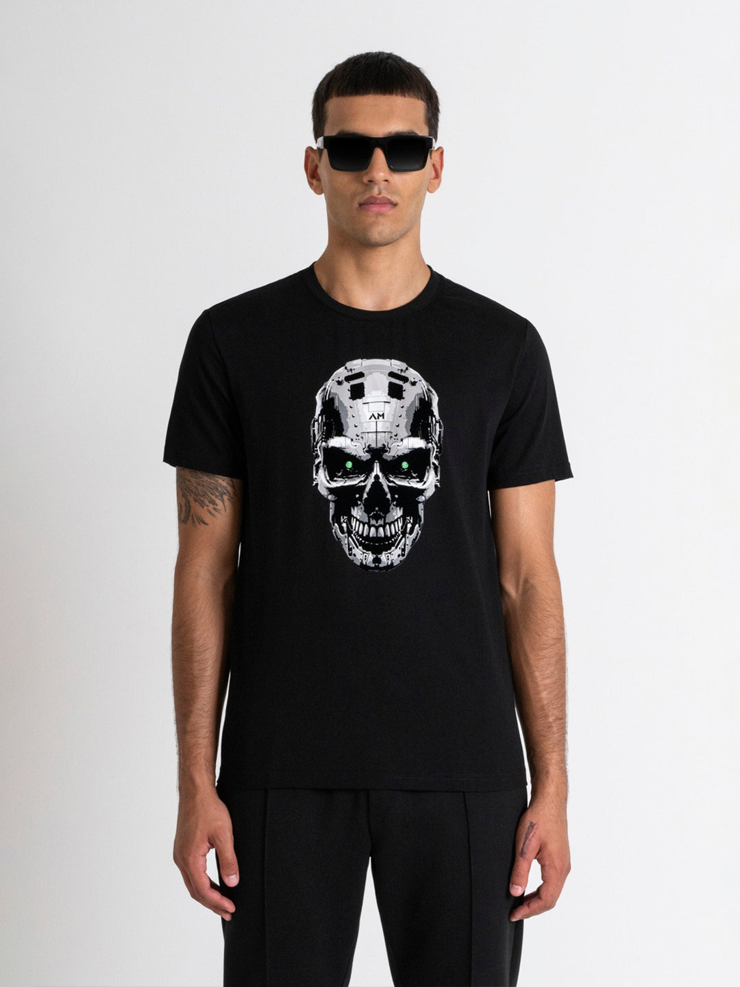 Antony Morato Men Black Printed Round Neck Short Sleeves Tshirt