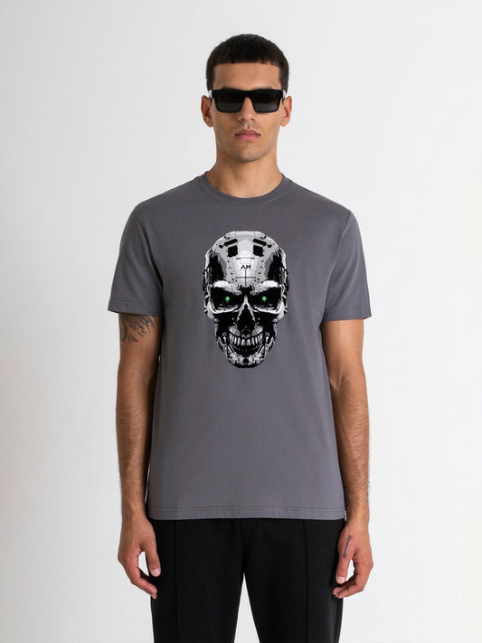 Antony Morato Men Grey Printed Round Neck Short Sleeves Tshirt