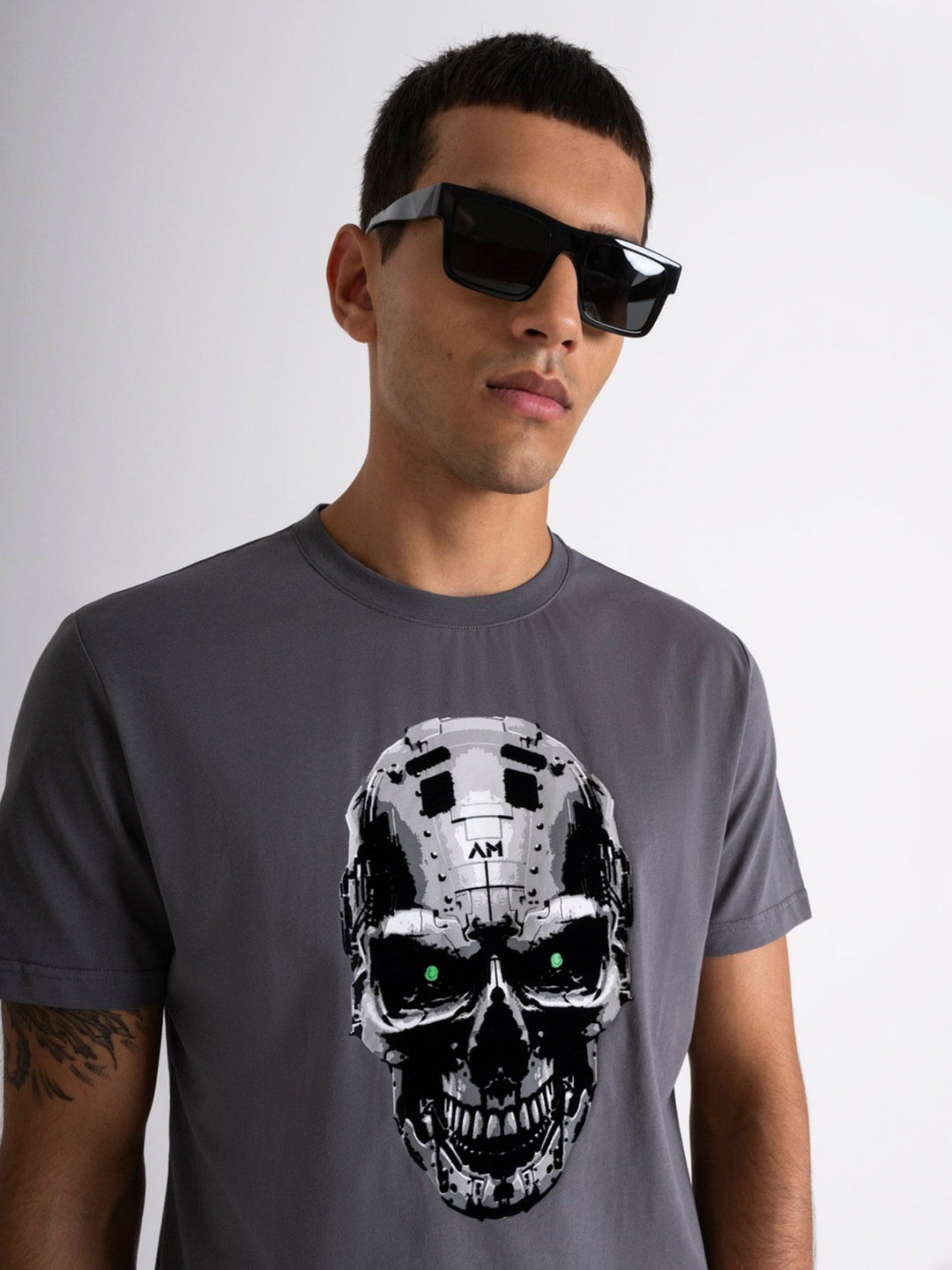 Antony Morato Men Grey Printed Round Neck Short Sleeves Tshirt