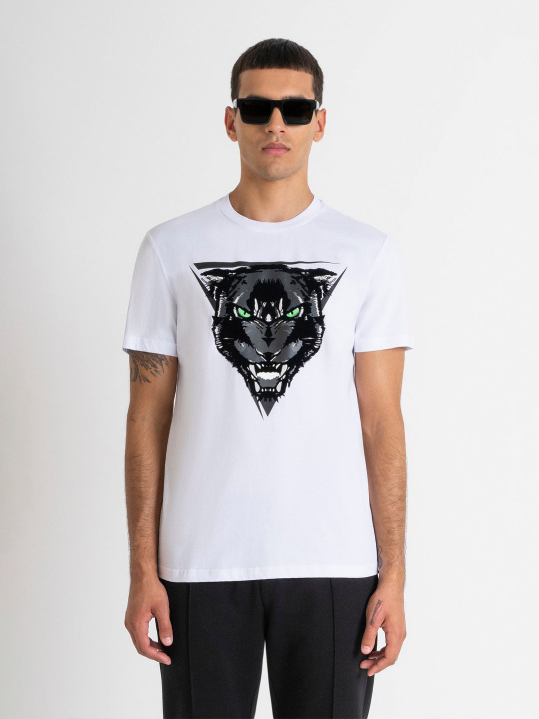 Antony Morato Men White Printed Round Neck Short Sleeves Tshirt