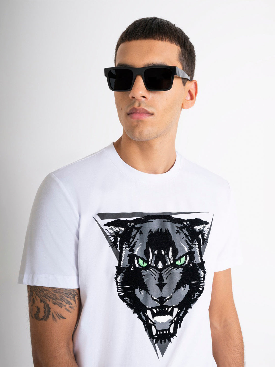 Antony Morato Men White Printed Round Neck Short Sleeves Tshirt