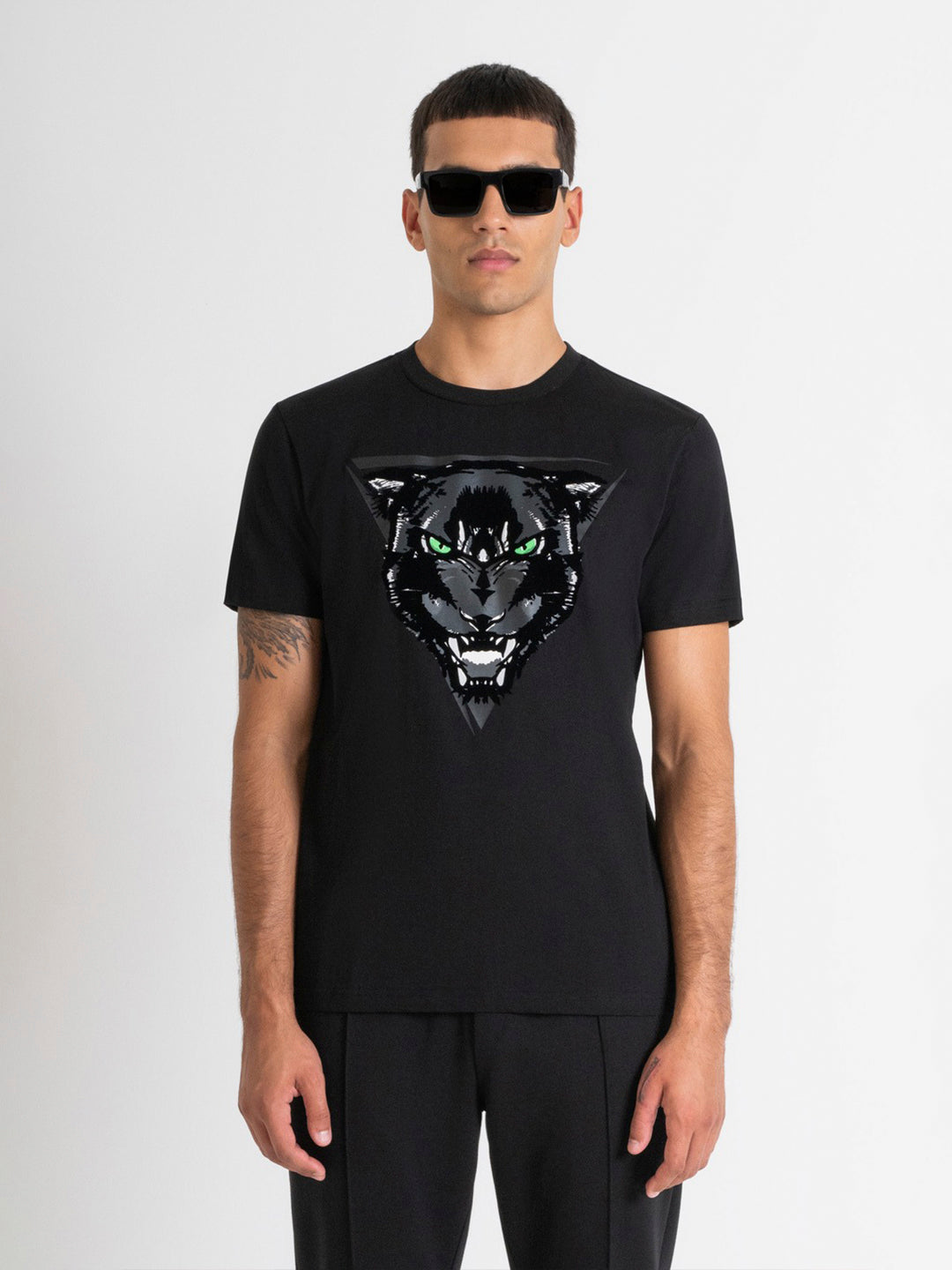 Antony Morato Men Black Printed Round Neck Short Sleeves Tshirt