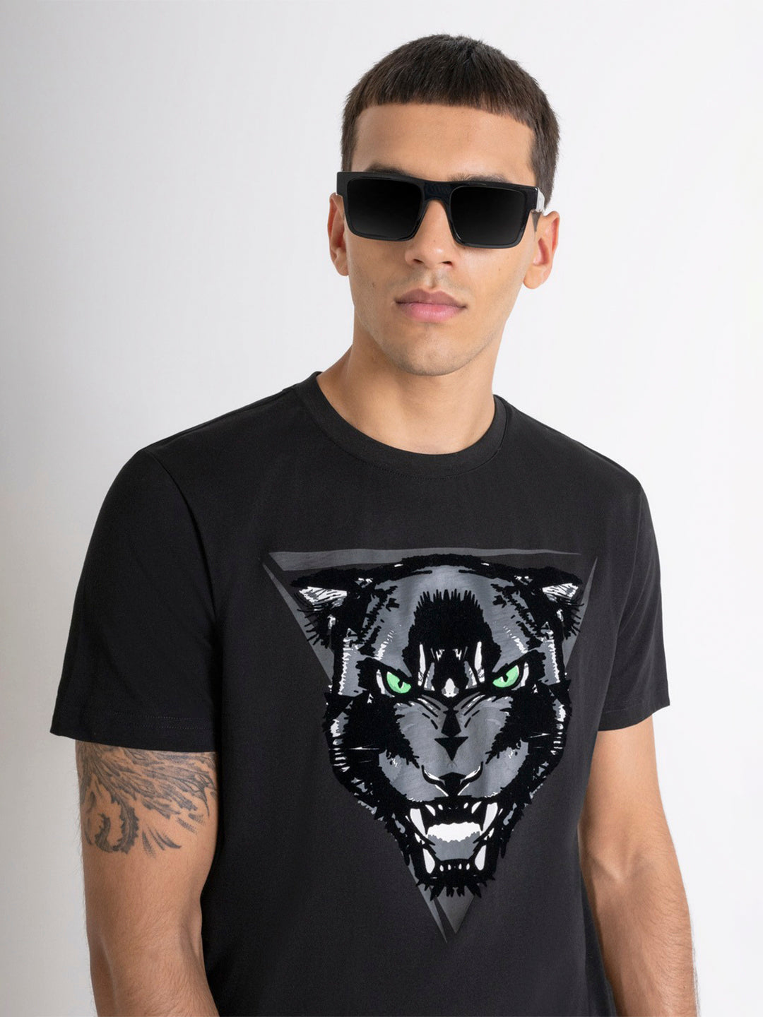 Antony Morato Men Black Printed Round Neck Short Sleeves Tshirt