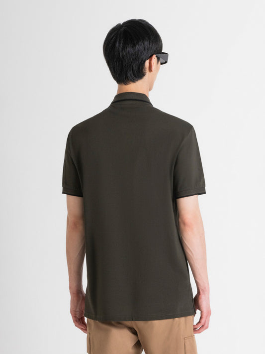 Antony Morato Men Green Solid Polo Collar Short Sleeves Tshirt