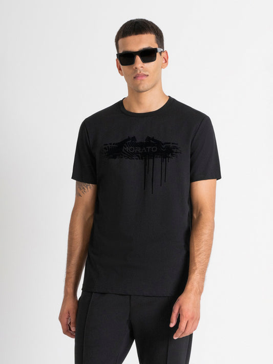 Antony Morato Men Black Solid Round Neck Short Sleeves Tshirt