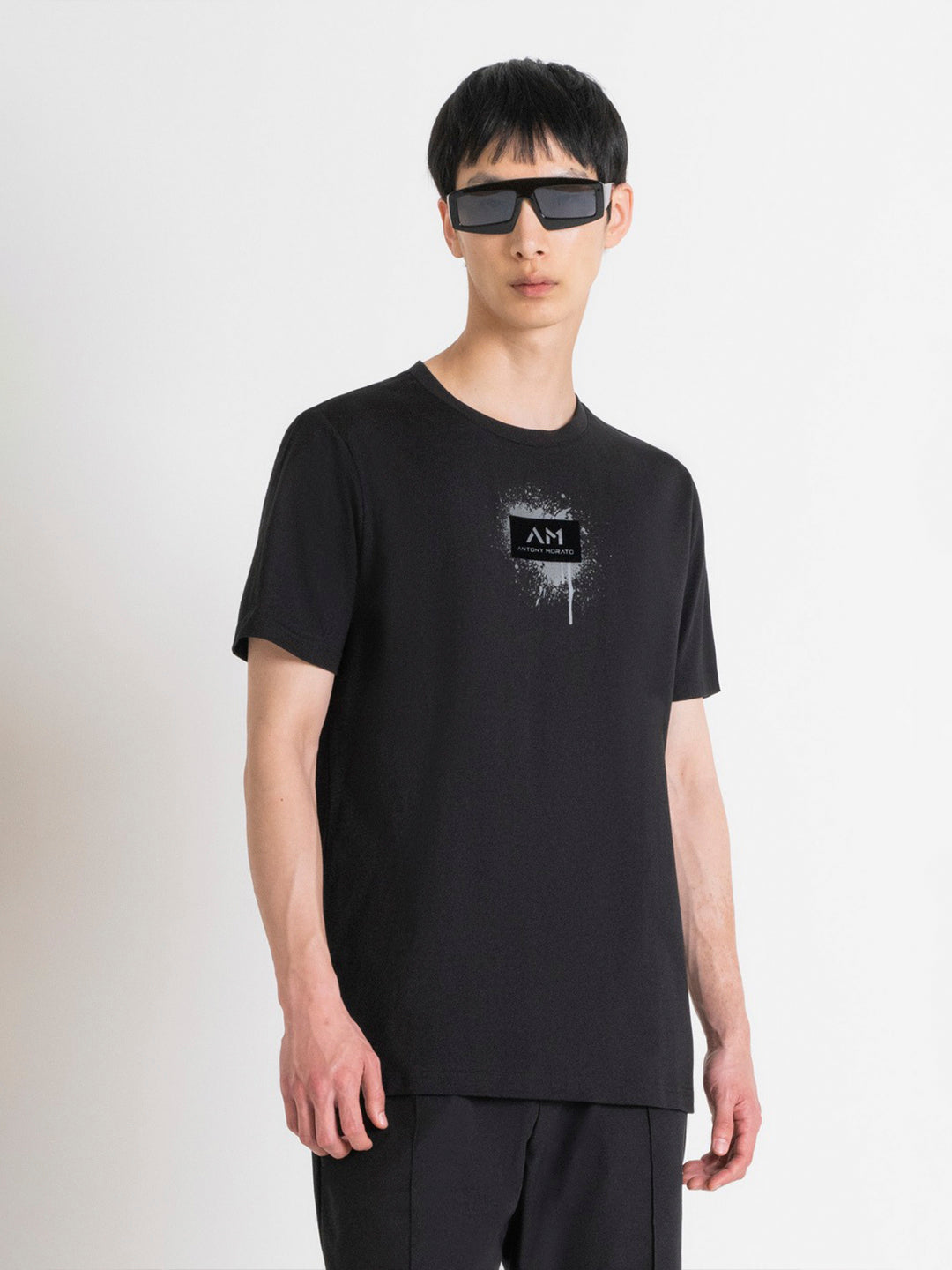 Antony Morato Men Black Solid Round Neck Short Sleeves Tshirt