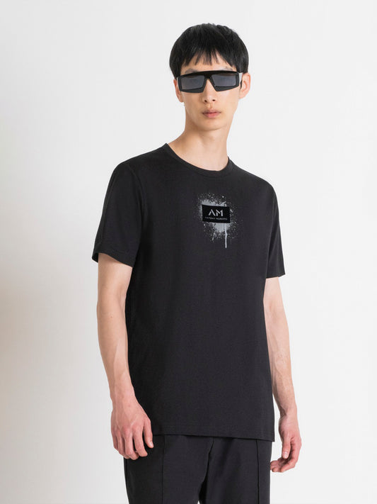 Antony Morato Men Black Solid Round Neck Short Sleeves Tshirt