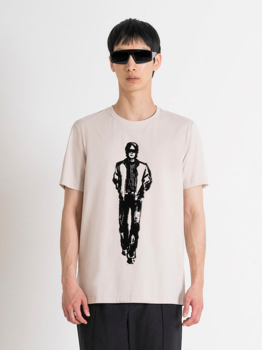 Antony Morato Men Beige Printed Round Neck Short Sleeves Tshirt