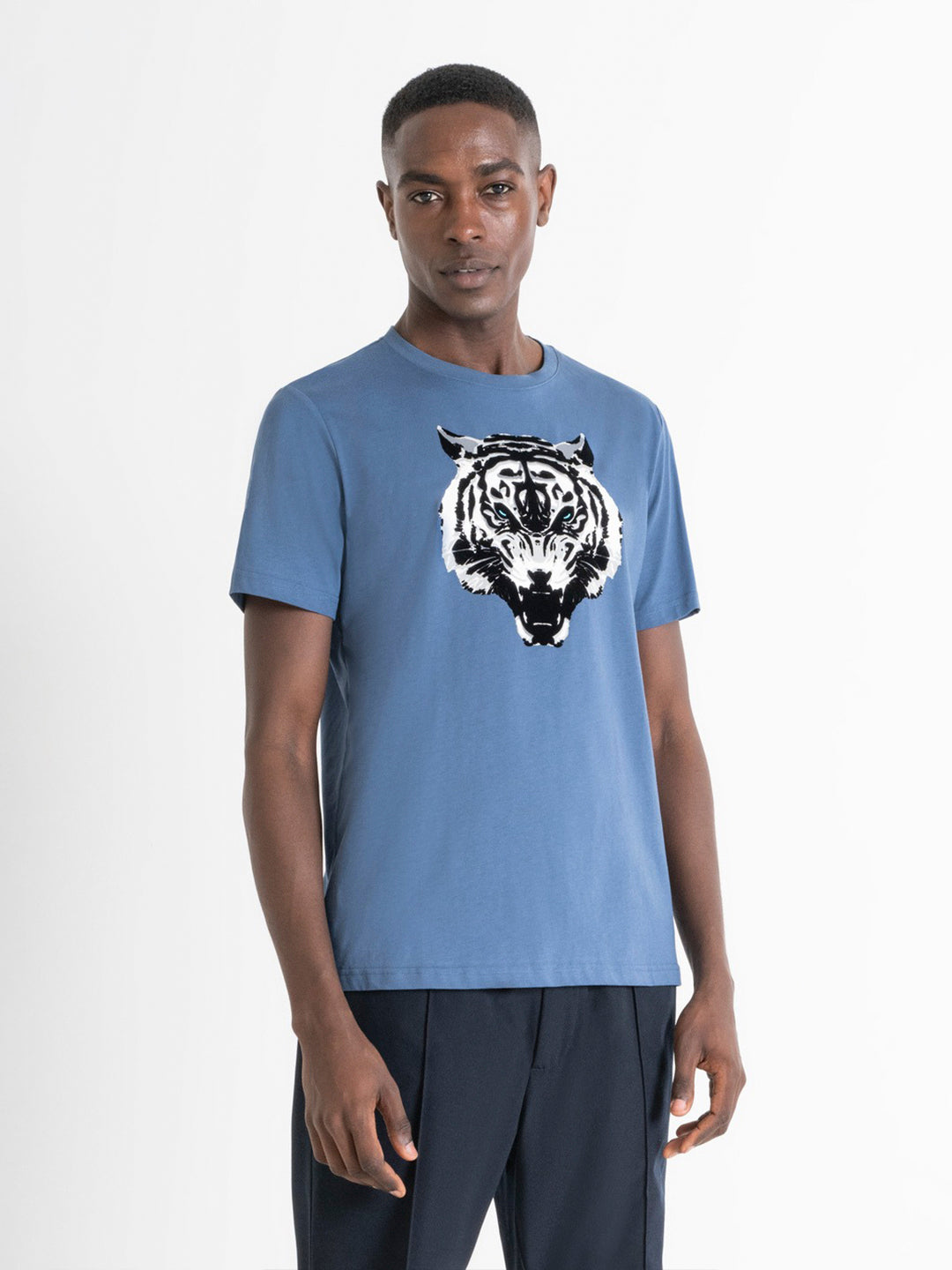 Antony Morato Men Blue Printed Round Neck Short Sleeves Tshirt