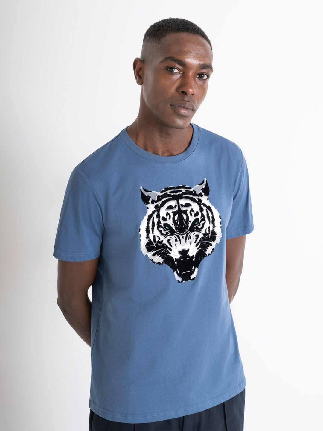 Antony Morato Men Blue Printed Round Neck Short Sleeves Tshirt