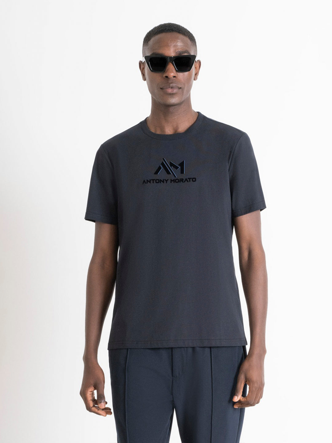 Antony Morato Men Blue Solid Round Neck Short Sleeves Tshirt