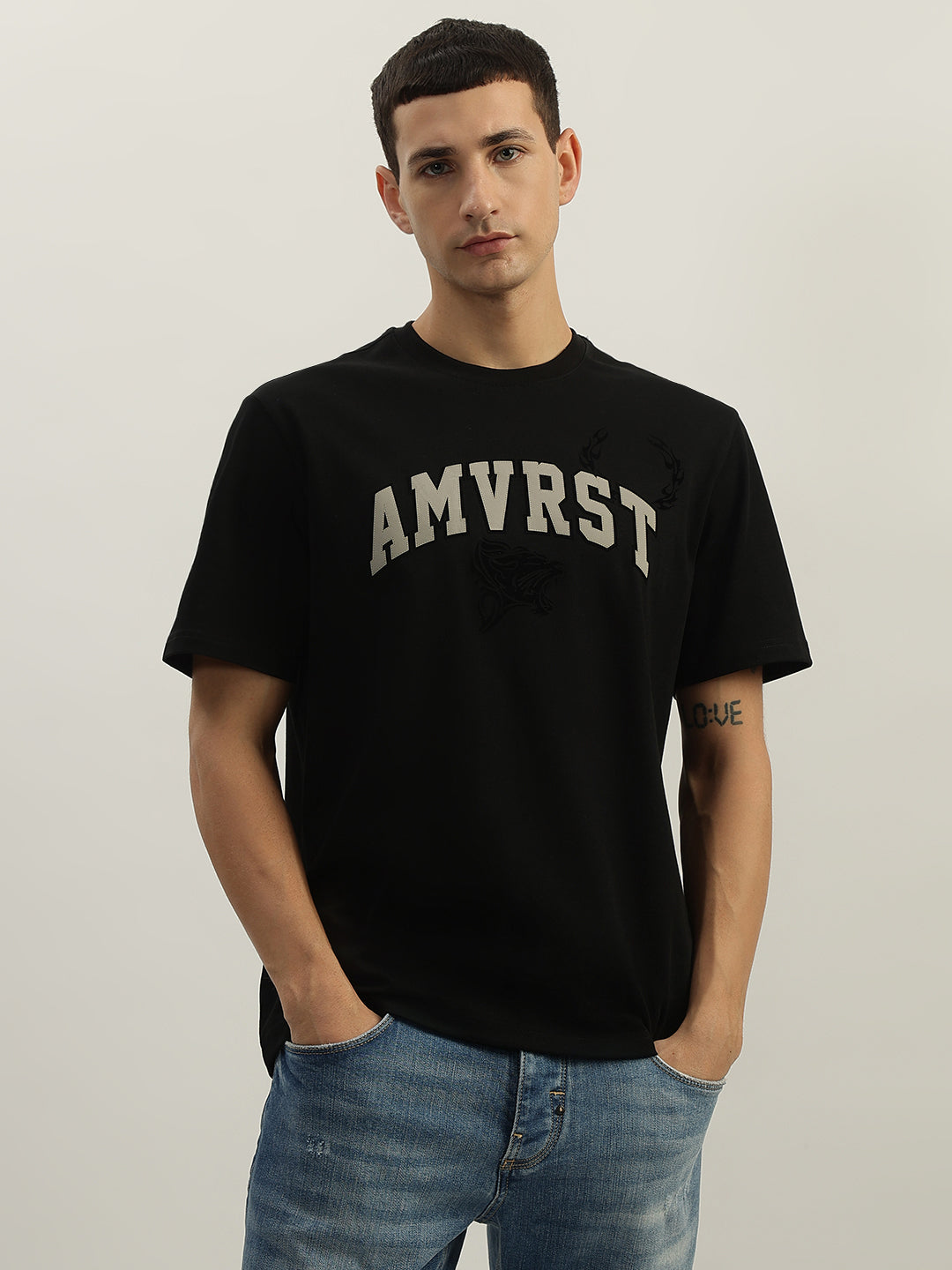 Antony Morato Men Black Printed Round Neck Short Sleeves Tshirt
