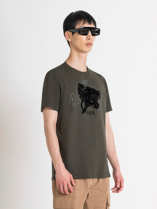 Antony Morato Men Green Printed Round Neck Short Sleeves Tshirt