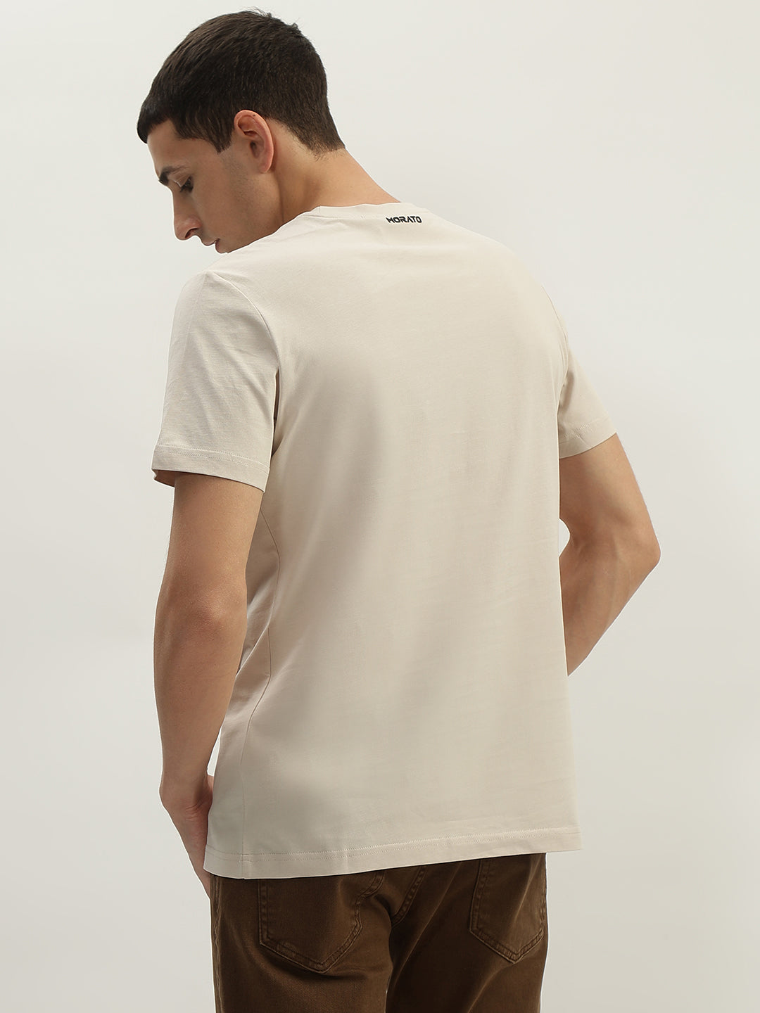 Antony Morato Men Beige Printed Round Neck Short Sleeves Tshirt