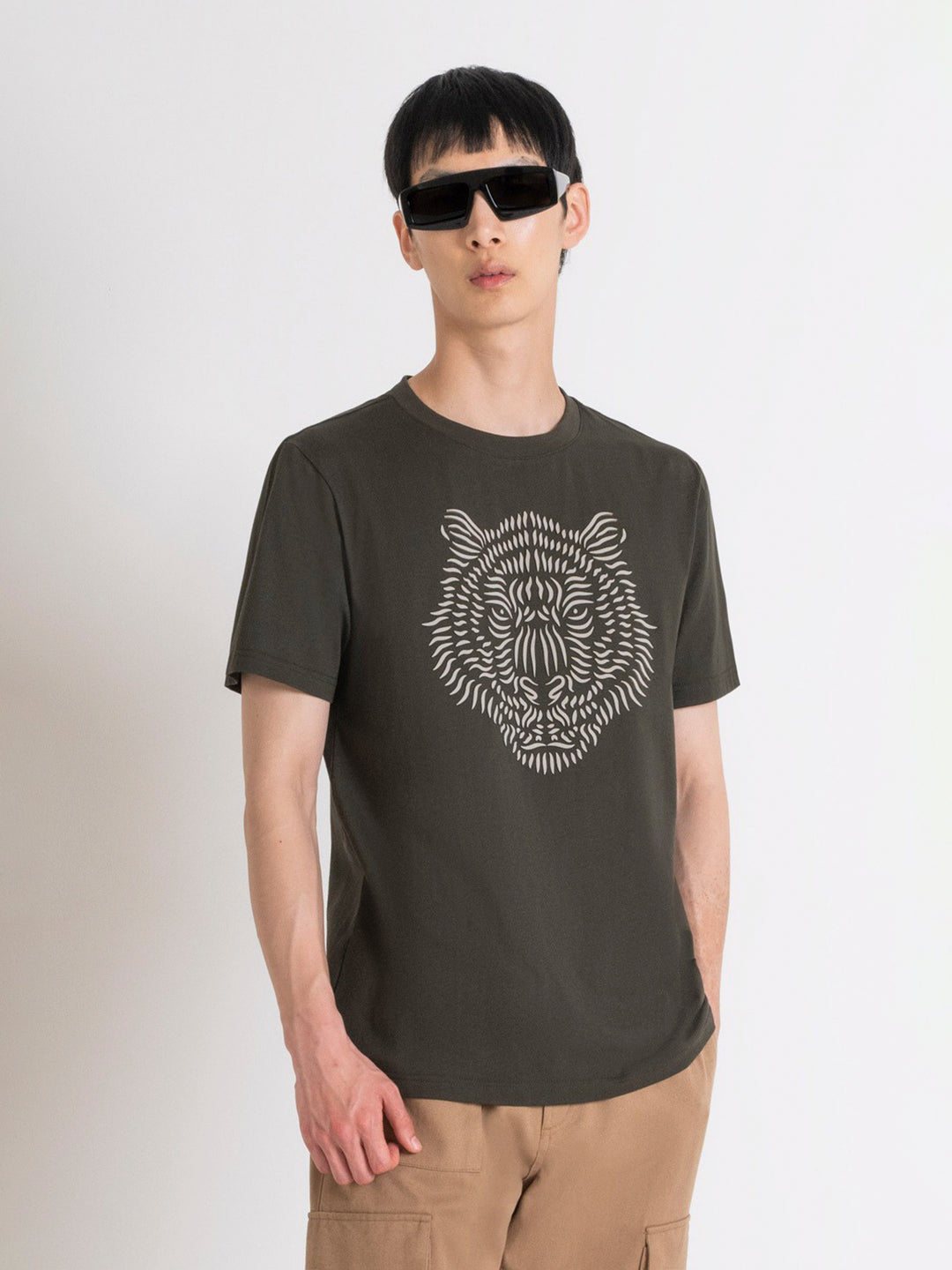 Antony Morato Men Green Printed Round Neck Short Sleeves Tshirt