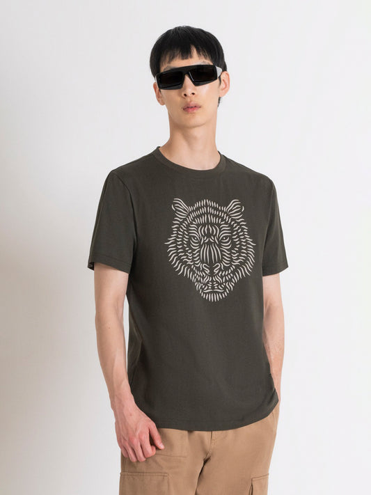 Antony Morato Men Green Printed Round Neck Short Sleeves Tshirt