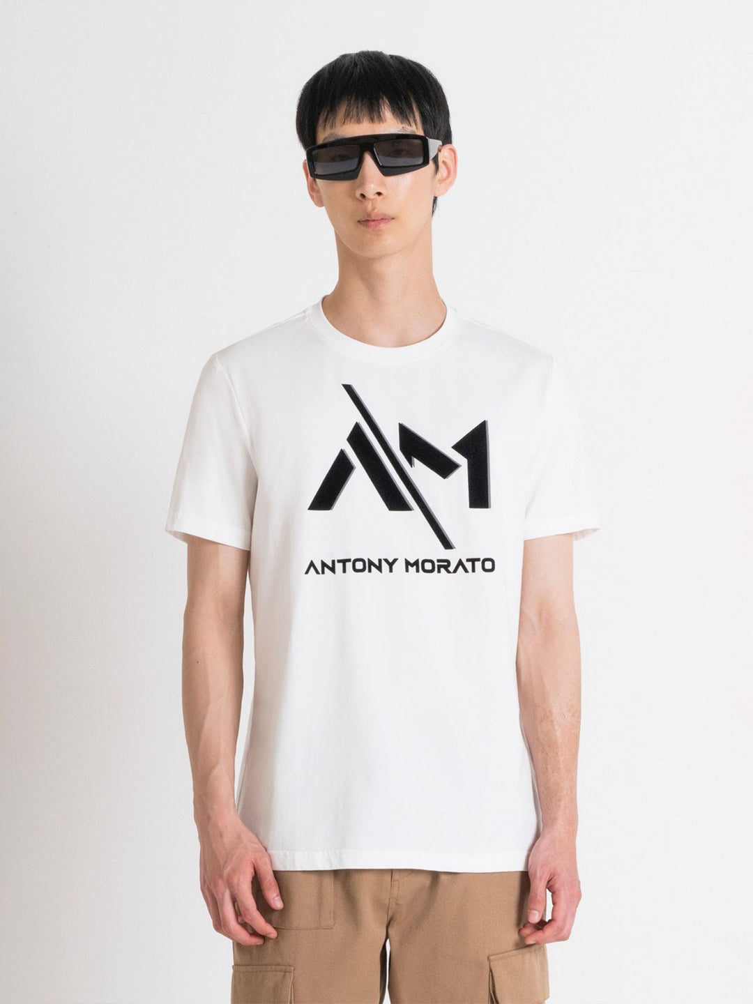 Antony Morato Men White Printed Round Neck Short Sleeves Tshirt