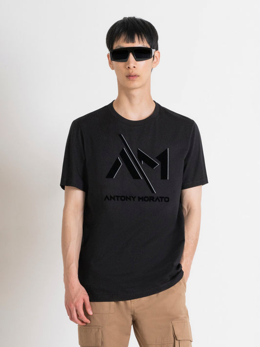 Antony Morato Men Black Printed Round Neck Short Sleeves Tshirt