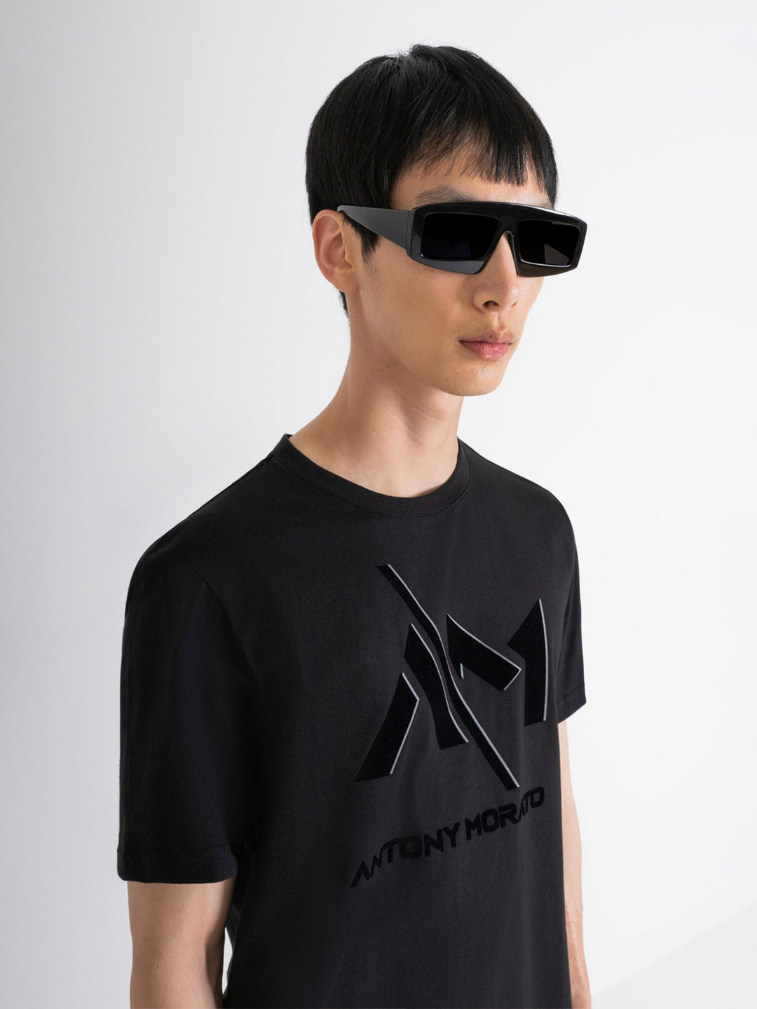 Antony Morato Men Black Printed Round Neck Short Sleeves Tshirt
