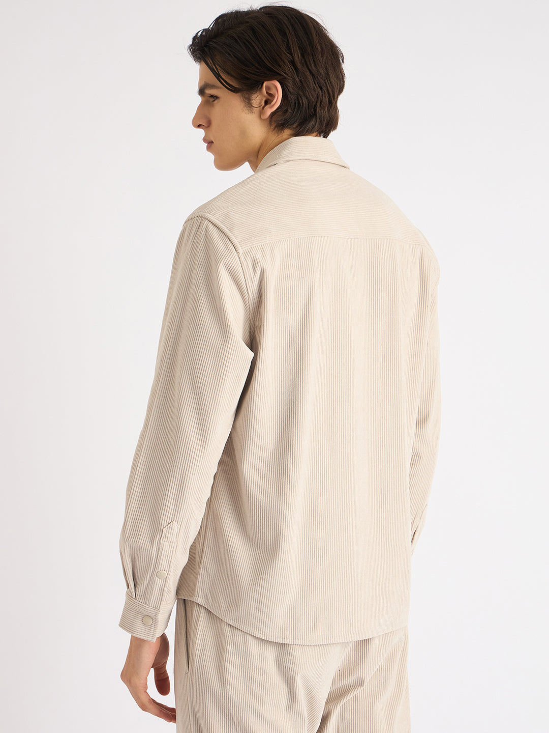 Antony Morato Men Beige Solid Spread Collar Full Sleeves Corduroy Shirt